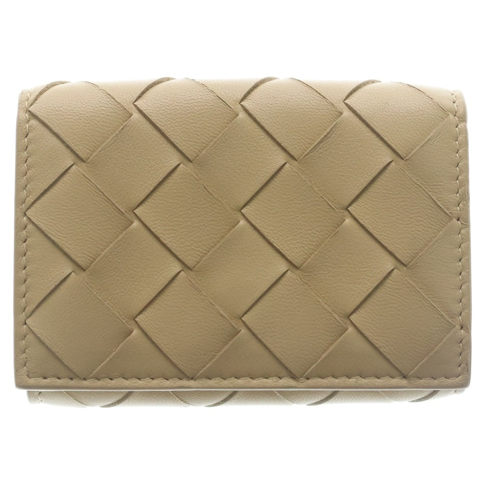 BOTTEGA VENETA(ボッテガヴェネタ) イントレチャート コンパクトウォレット 二つ折り財布 コインケース レザー ベージュ ゴールド金具 レディース