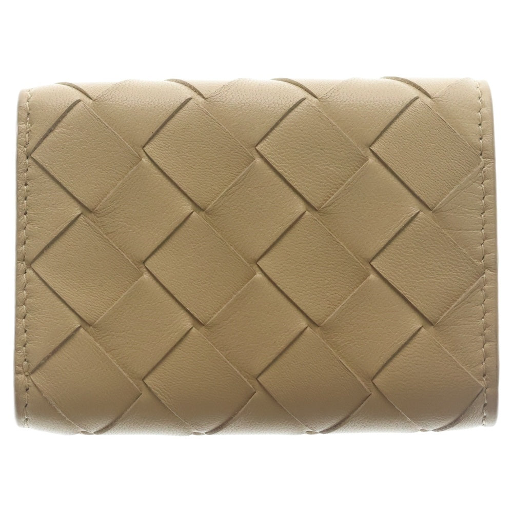 BOTTEGA VENETA(ボッテガヴェネタ) イントレチャート コンパクトウォレット 二つ折り財布 コインケース レザー ベージュ ゴールド金具 レディース