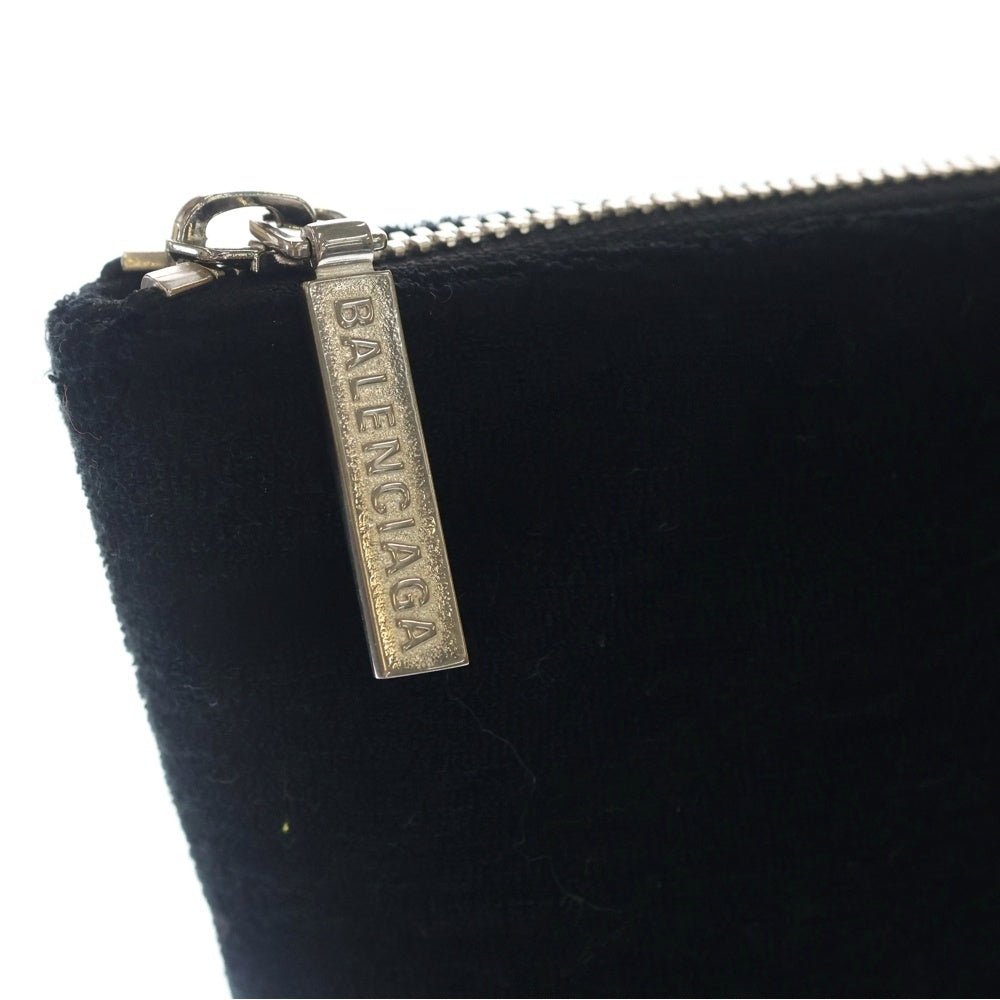 BALENCIAGA(バレンシアガ) BBモノグラム スポンジバッグ ポーチ セカンドバッグ クラッチバッグ ブラック パイル 695637 シルバー金具