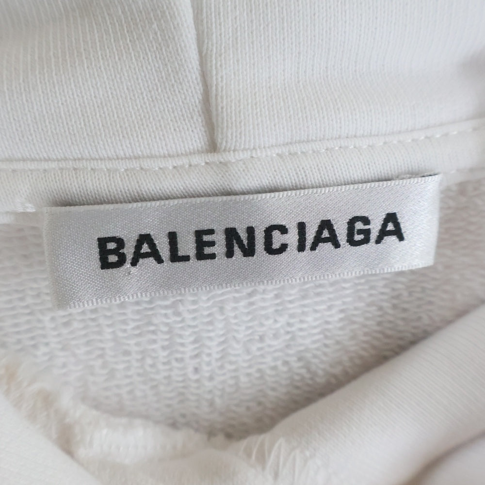 BALENCIAGA(バレンシアガ) ロゴフードプリント ルオーバーパーカー ホワイト コットン #L 528351