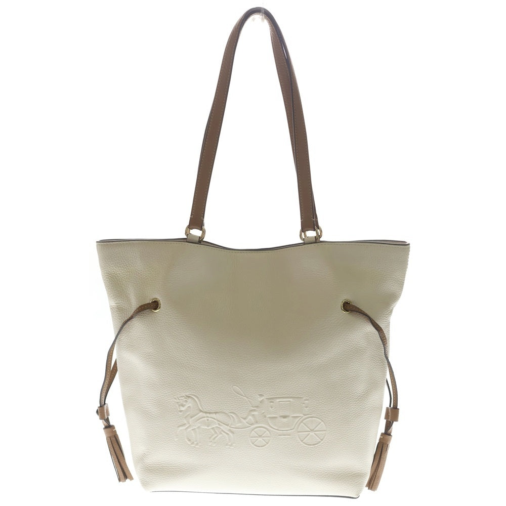 COACH(コーチ) エンボスロゴトートバッグ ハンドバッグ ホワイト アイボリー レザー CA165 ゴールド金具 レディース