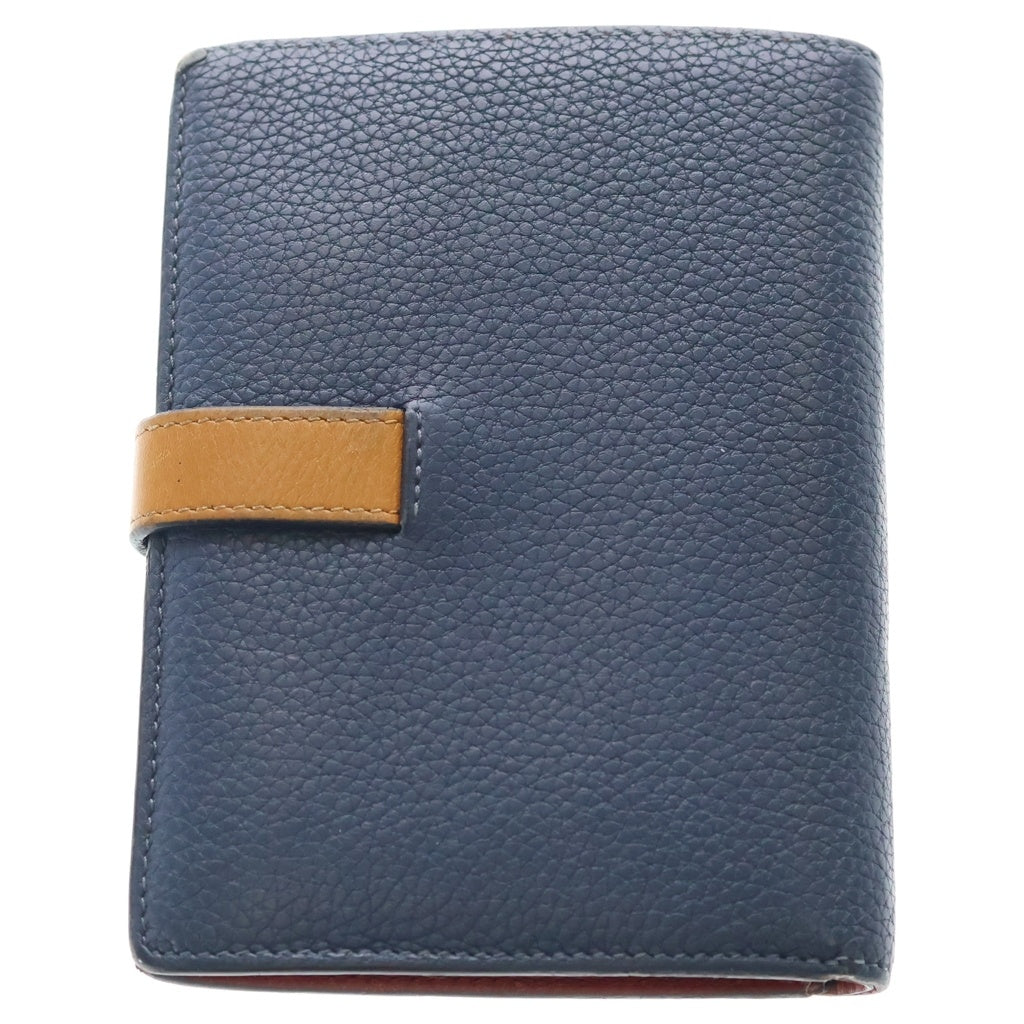 LOEWE(ロエベ) バーティカル コンパクトウォレット 二つ折り財布 コインケース ブルー×ブラウン×レッド レザー シルバー金具