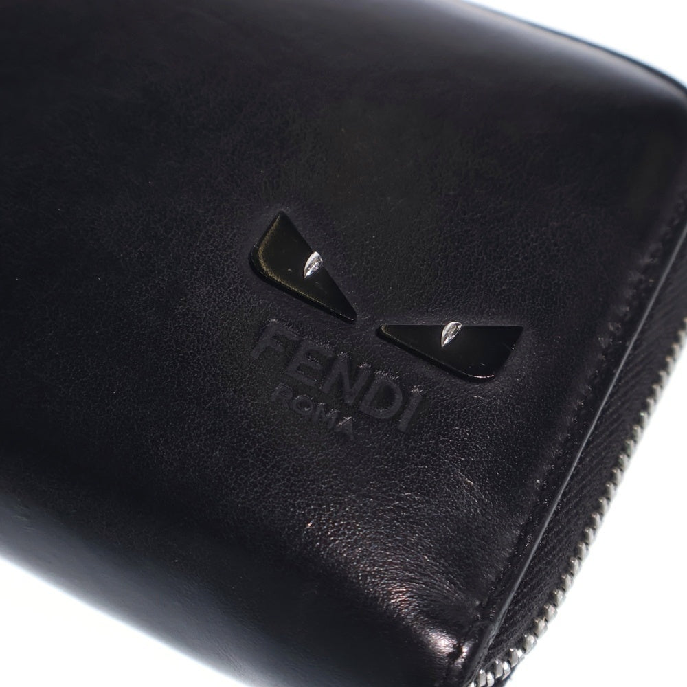FENDI(フェンディ) バグズアイ ラウンドファスナー長財布 ロングウォレット カードケース ブラック レザー シルバー金具 レディース