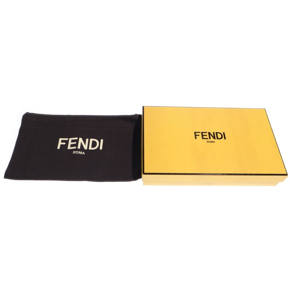FENDI(フェンディ) バグズアイ ラウンドファスナー長財布 ロングウォレット カードケース ブラック レザー シルバー金具 レディース