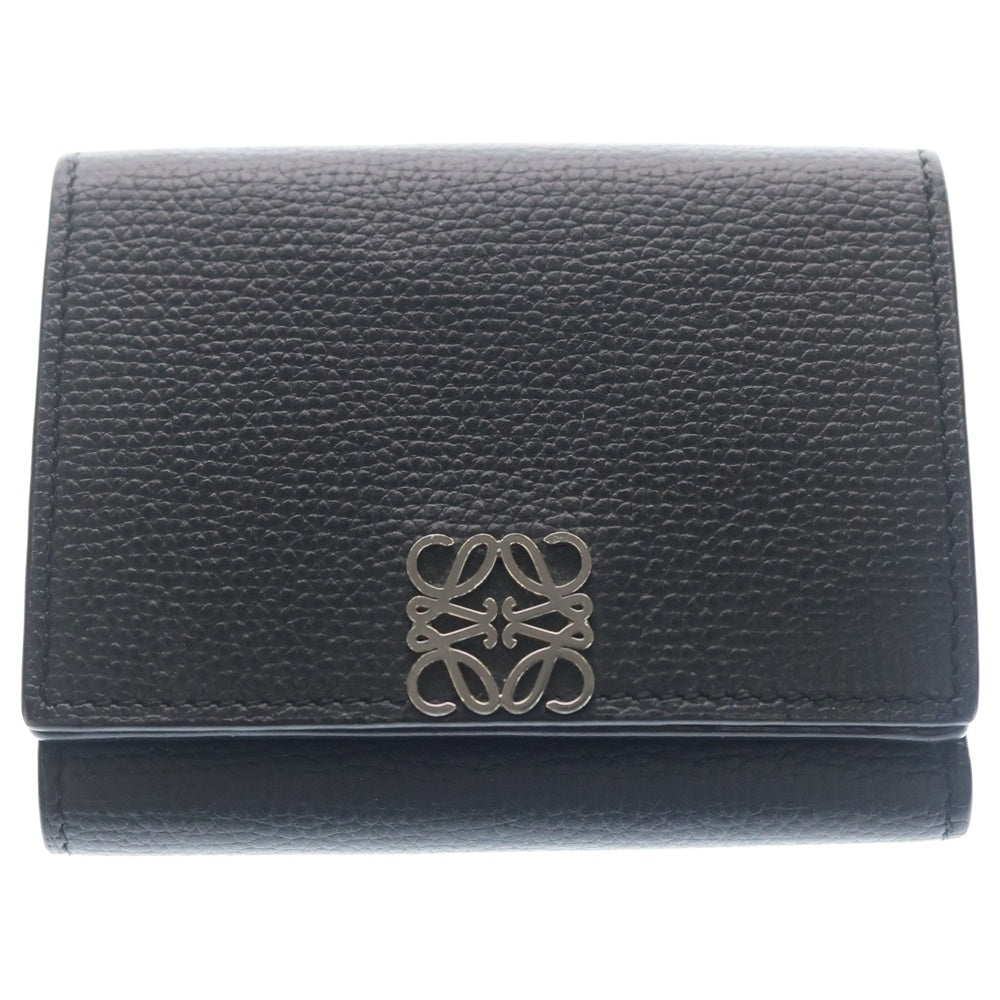 LOEWE(ロエベ) アナグラム 三つ折り財布 ロングウォレット コインケース ブラック レザー シルバー金具 レディース