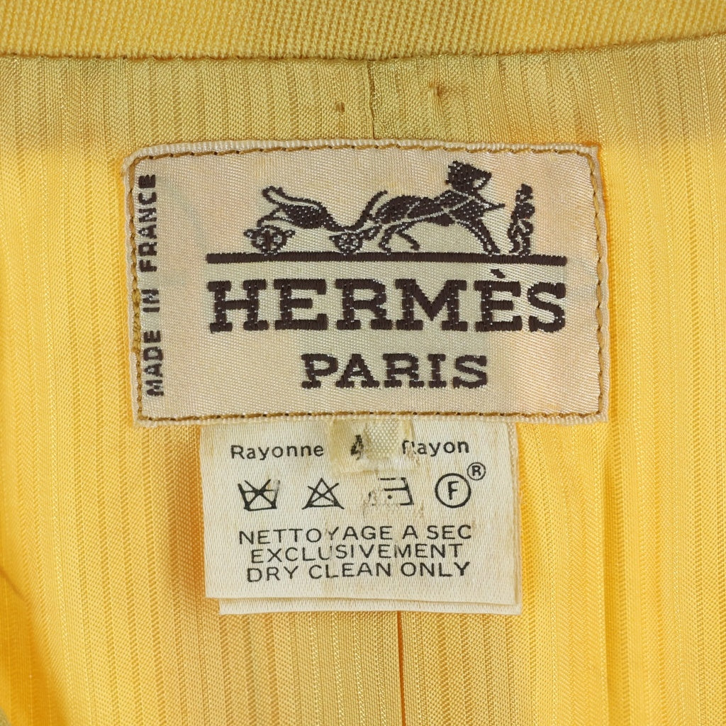 HERMES(エルメス) ノーカラージャケット/スカートセットアップ イエロー ウール #40 レディース
