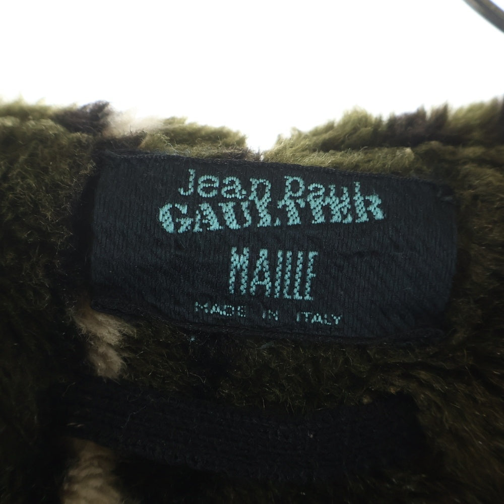 Jean Paul GAULTIER(ジャンポールゴルチエ) ファーライニング ショールカラー ダブルブレスト ニットジャケット Pコート ブラック/カーキ レディース