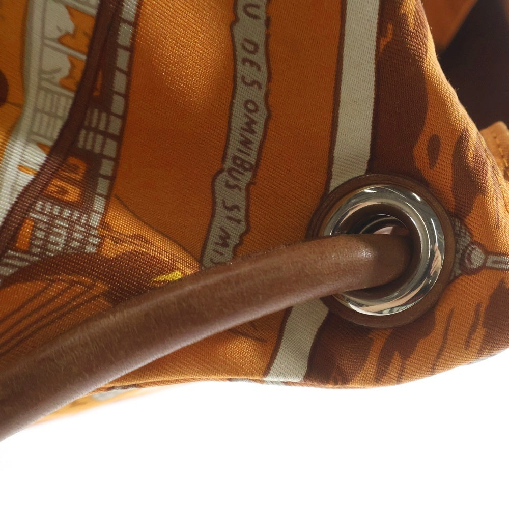 HERMES(エルメス) シルキーシティPM オムニバスと白い貴婦人のゲーム ショルダーバッグ ブラウン×オレンジ シルク×レザー シルバー金具 レディース