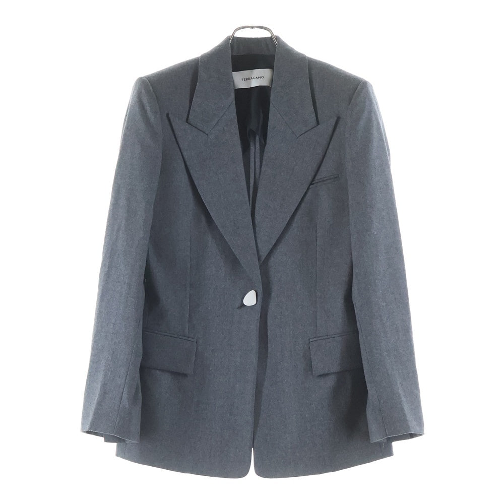 FERRAGAMO(フェラガモ) ピークドラペル 1B メタルボタン シングル テーラードジャケット ウール グレー 13J775 レディース