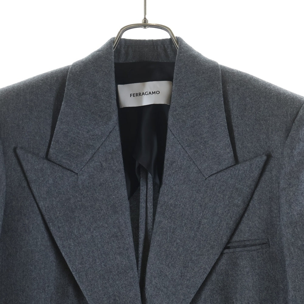 FERRAGAMO(フェラガモ) ピークドラペル 1B メタルボタン シングル テーラードジャケット ウール グレー 13J775 レディース