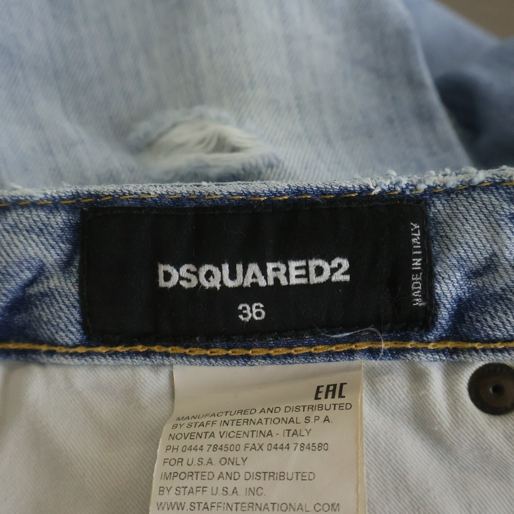 DSQUARED2(ディースクエアード) 16SS Hockney Jeans ダメージ加工 デニムパンツ ライトインディゴ S72LA0824 S30309 レディース