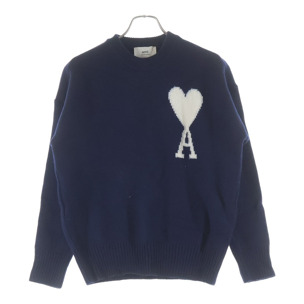 ami paris(アミパリス) AMI DE COEUR CREW NECK SWEATER アミ ドゥ クール クルーネック ニット セーター ネイビー UKS002.018