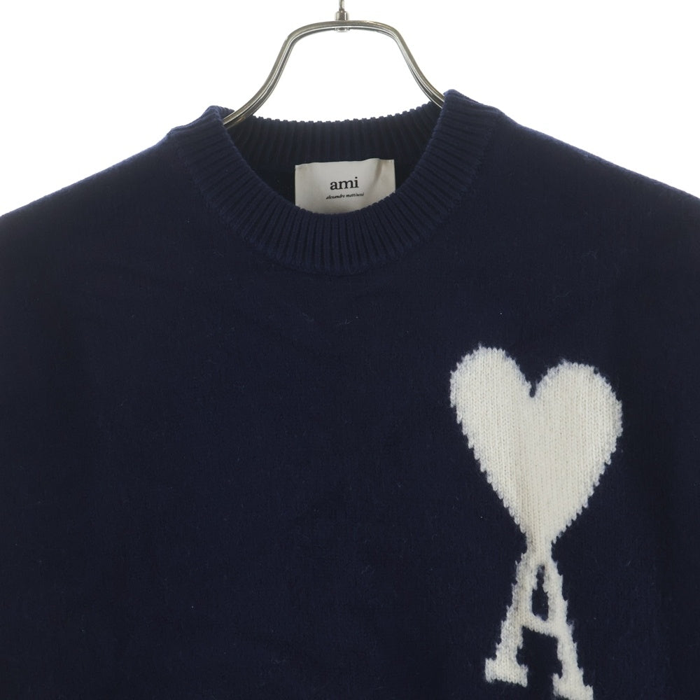ami paris(アミパリス) AMI DE COEUR CREW NECK SWEATER アミ ドゥ クール クルーネック ニット セーター ネイビー UKS002.018