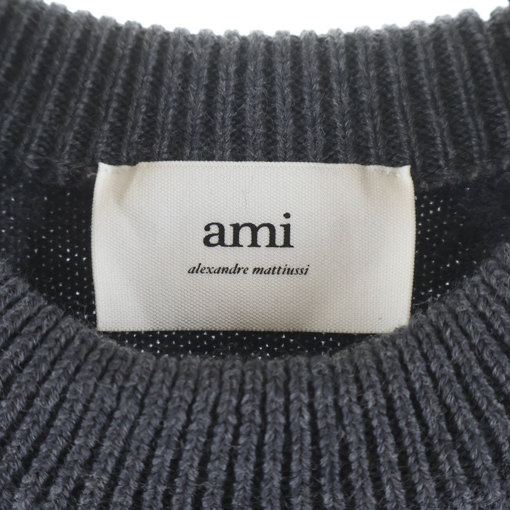 ami paris(アミパリス) AMI DE COEUR CREW NECK SWEATER アミ ドゥ クール クルーネック ニット セーター グレー UKS002.018