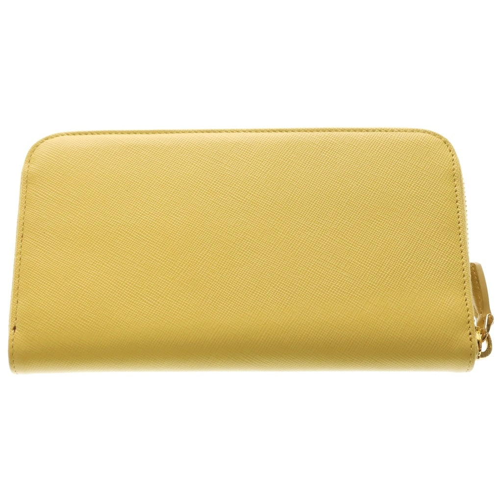 PRADA(プラダ) サフィアーノ ラウンドファスナー長財布 ロングウォレット カードケース イエロー レザー ゴールド金具 レディース