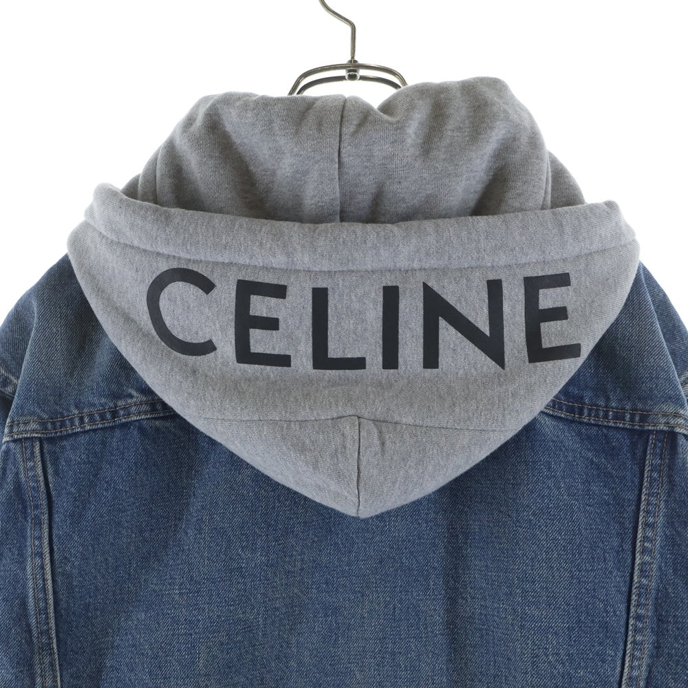 CELINE(セリーヌ) ロゴプリントフード付 トラッカー デニムジャケット インディゴ M 2Q472930F