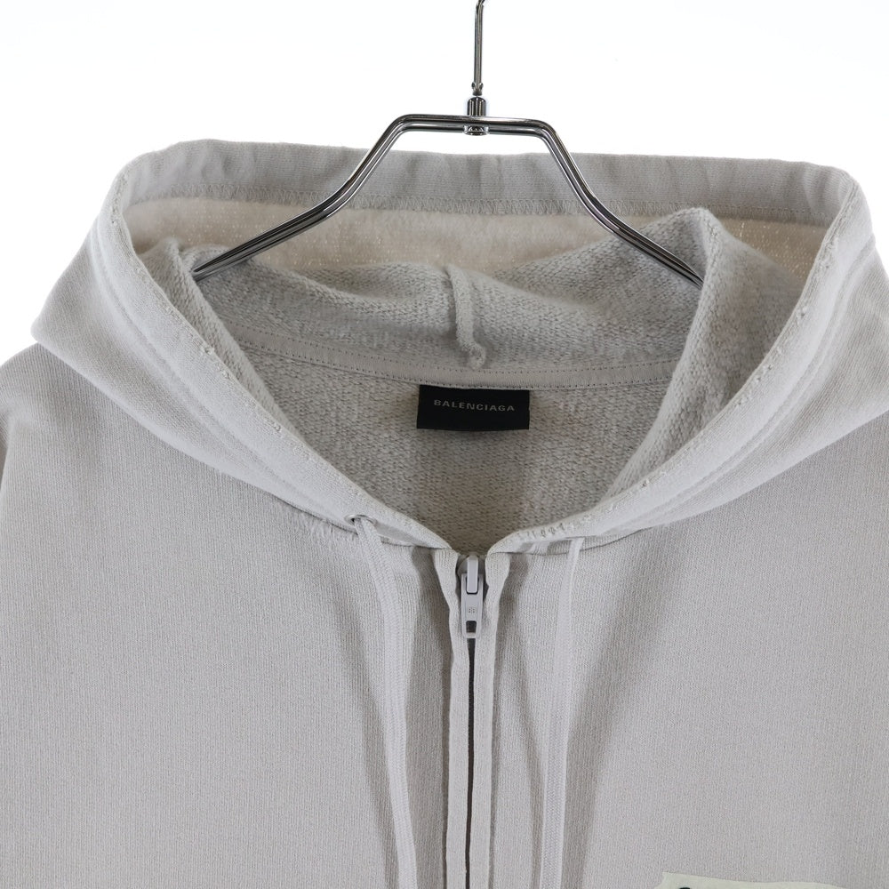 BALENCIAGA(バレンシアガ) Masking Tape Oversized Hoodie マスキングテープ ロゴプリント オーバーサイズ ジップアップ スウェットパーカー フーディー グレー 850338