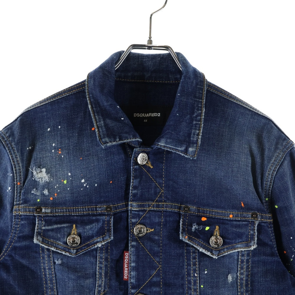 DSQUARED2(ディースクエアード) ペイント加工 デニム トラッカージャケット インディゴ S74AM1360