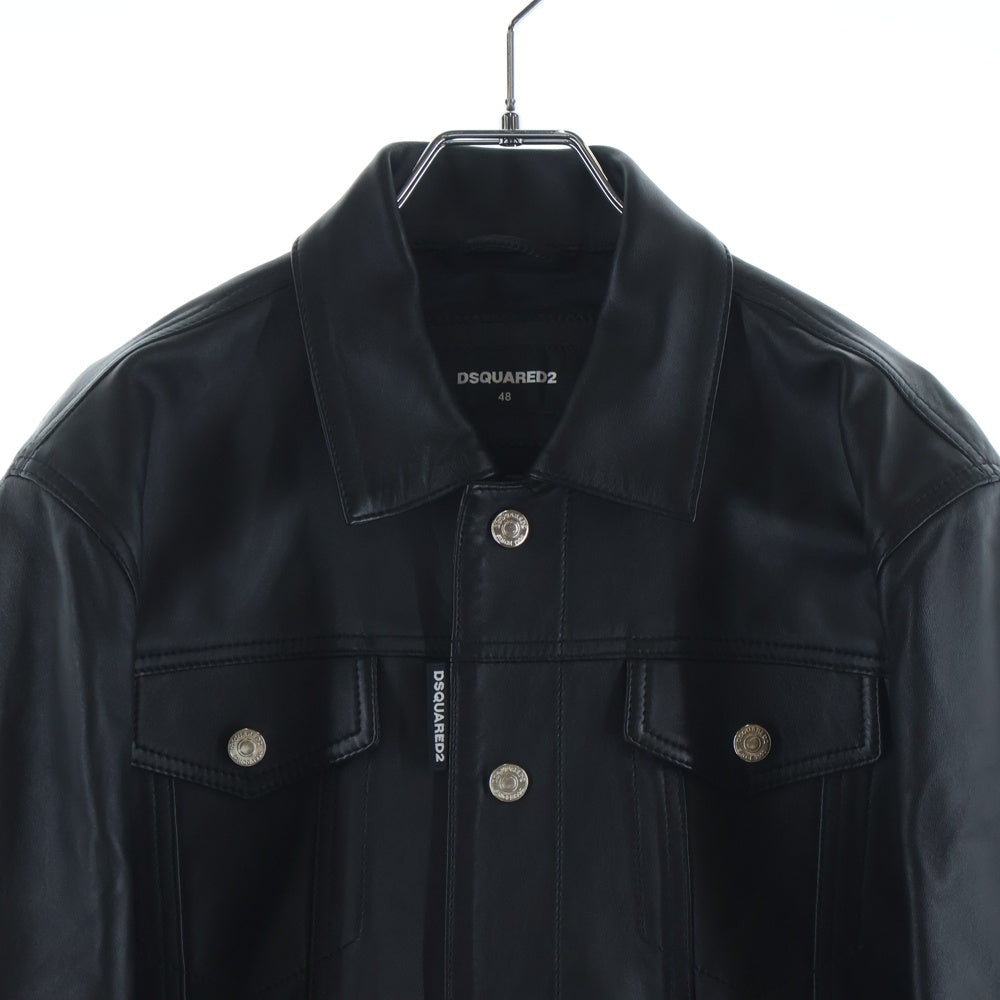 DSQUARED2(ディースクエアード) ラムレザー トラッカージャケット ブラック S74AM1351