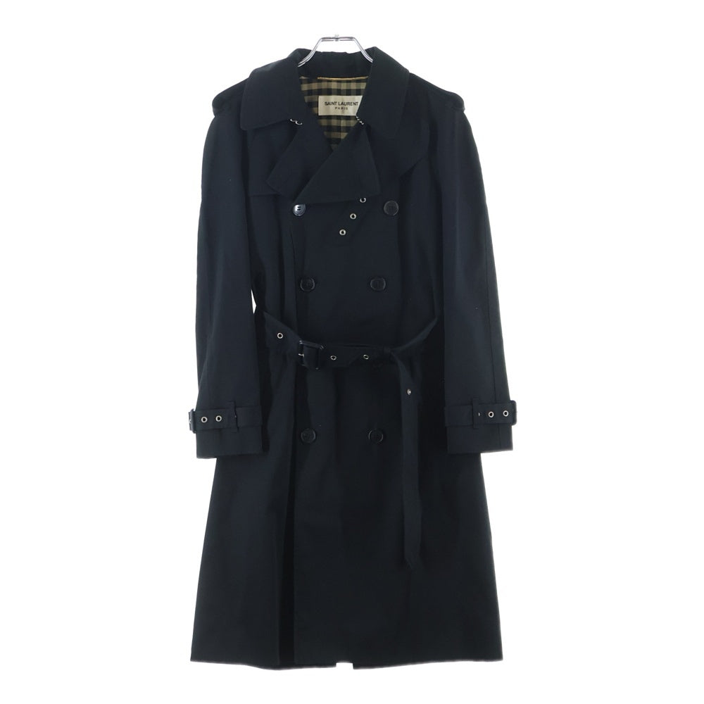 SAINT LAURENT PARIS(サンローランパリ) 13SS Permanent Collection エディ期 裏地チェック ベルト付トレンチコートブラック 340114 YA39B レディース