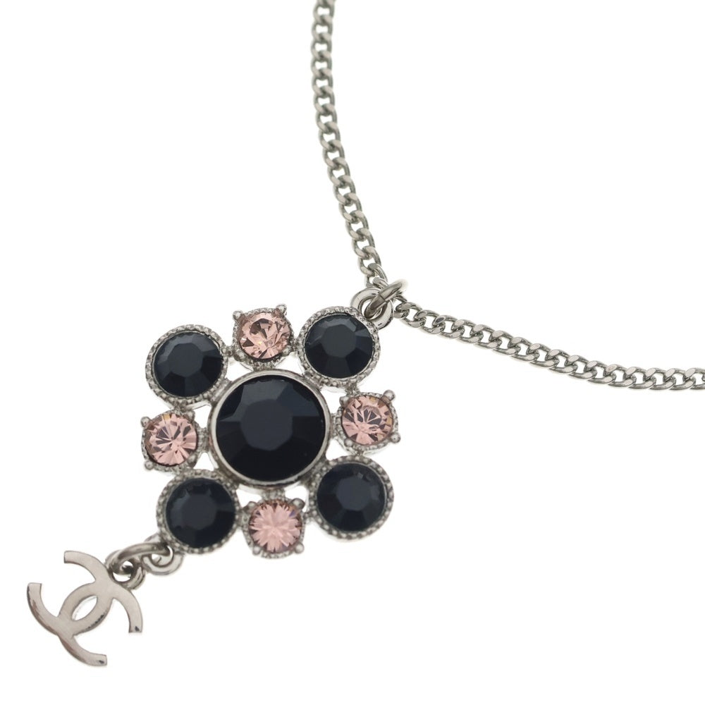 CHANEL(シャネル) ココマーク ビジュー ラインストーンネックレス ペンダント チェーン シルバー×ブラック×ピンク レディース