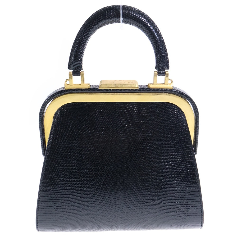 Christian Dior(クリスチャンディオール) がま口バッグ 2WAYハンドバッグ ショルダーバッグ ミニバッグ ブラック レザー ゴールド金具 レディース