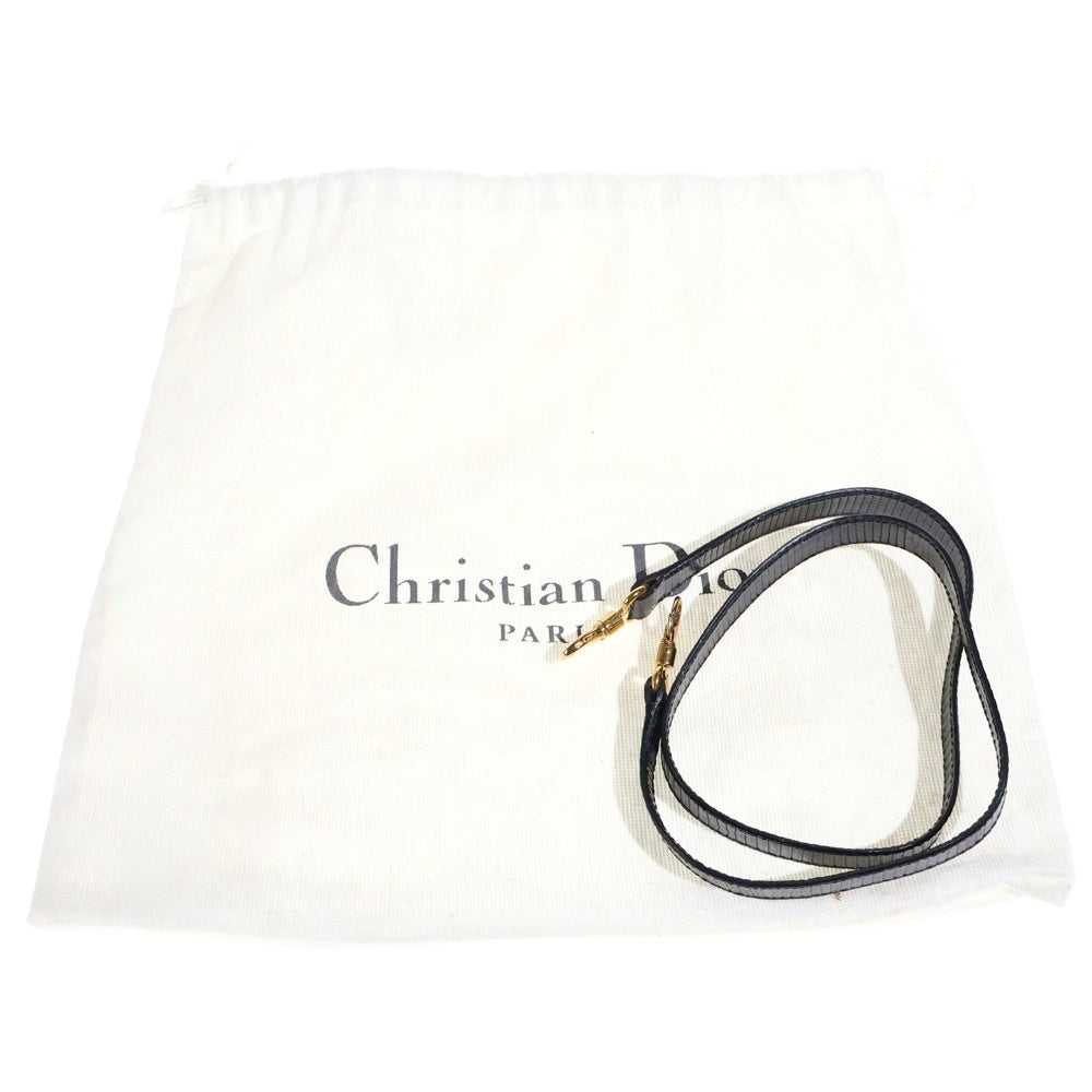 Christian Dior(クリスチャンディオール) がま口バッグ 2WAYハンドバッグ ショルダーバッグ ミニバッグ ブラック レザー ゴールド金具 レディース