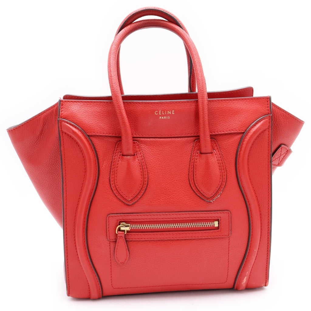 CELINE(セリーヌ) ラゲージ マイクロショッパー ハンドバッグ レッド レザー ゴールド金具 レディース