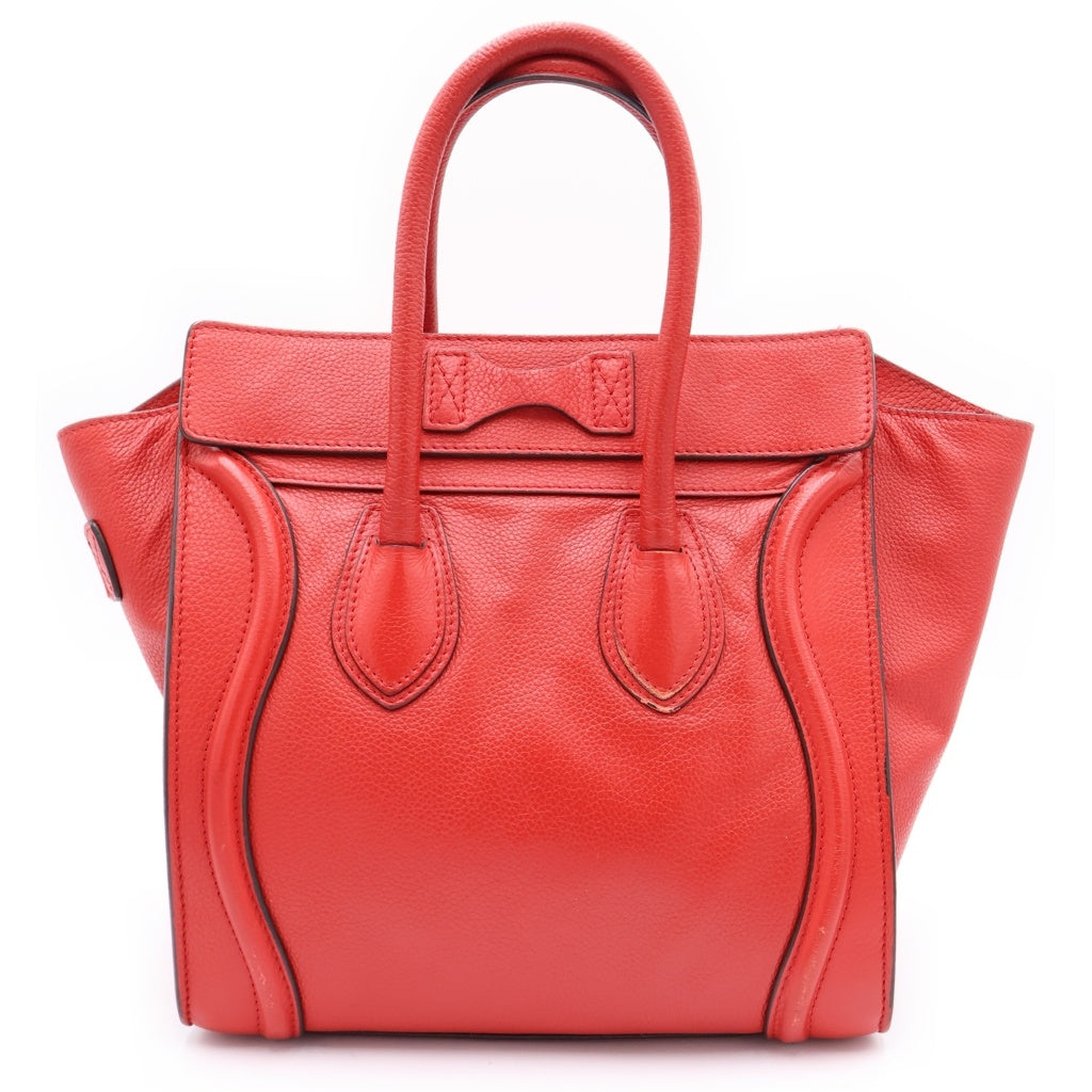 CELINE(セリーヌ) ラゲージ マイクロショッパー ハンドバッグ レッド レザー ゴールド金具 レディース
