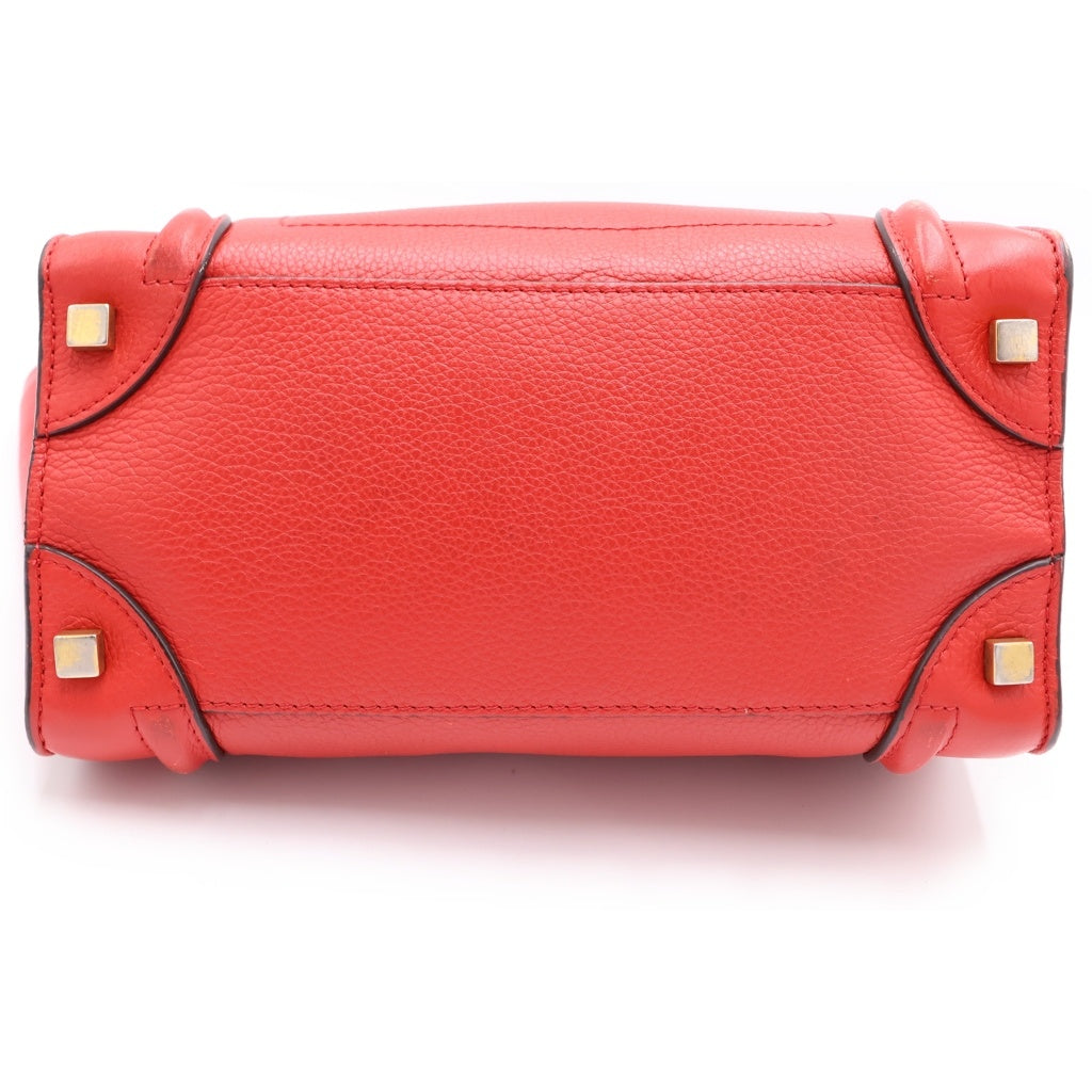CELINE(セリーヌ) ラゲージ マイクロショッパー ハンドバッグ レッド レザー ゴールド金具 レディース