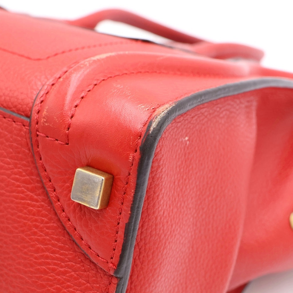 CELINE(セリーヌ) ラゲージ マイクロショッパー ハンドバッグ レッド レザー ゴールド金具 レディース