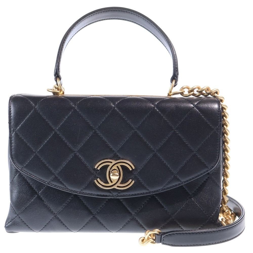 CHANEL(シャネル) トレンディCC トップハンドルバッグ 2WAYバッグ ショルダーバッグ チェーンバッグ ハンドバッグ ブラック ラムスキン ゴールド金具 レディース