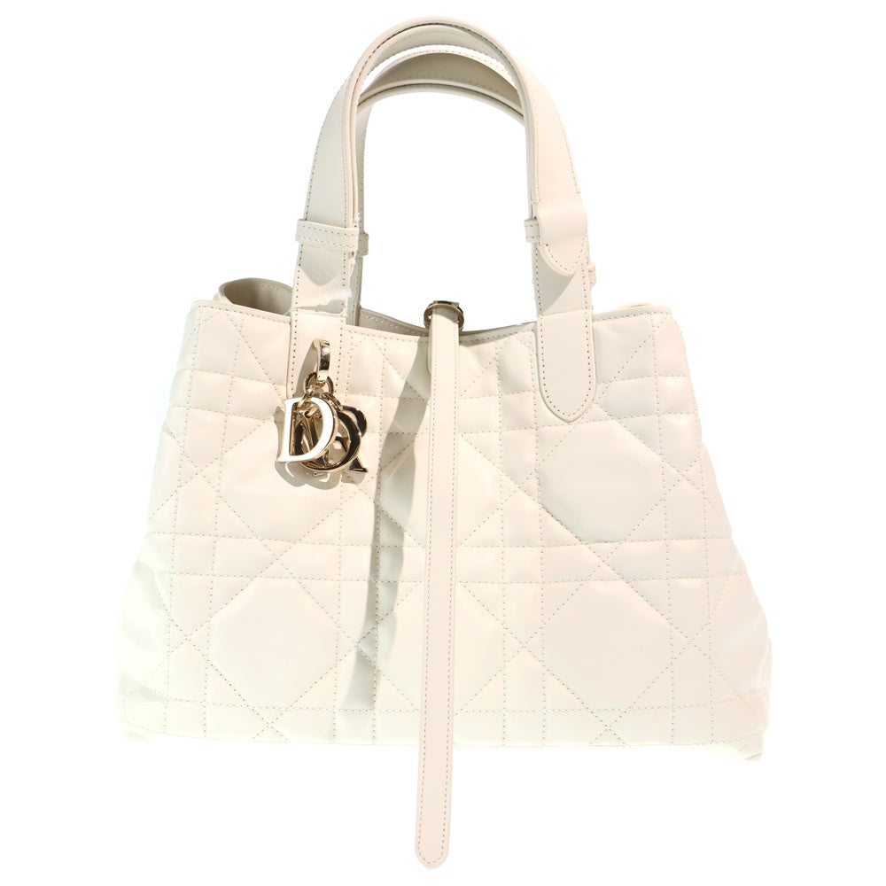 Christian Dior(クリスチャンディオール) カナージュ トゥジュール ハンドバッグ ホワイト レザー ゴールド金具 レディース