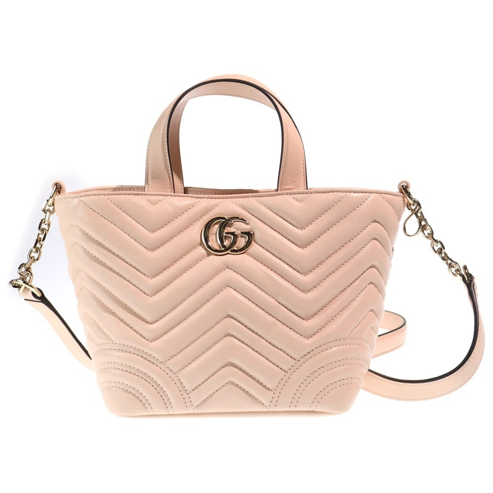 GUCCI(グッチ) GGマーモント 2WAYハンドバッグ ショルダーバッグ ペールピンク レザー 847386 ゴールド金具 レディース