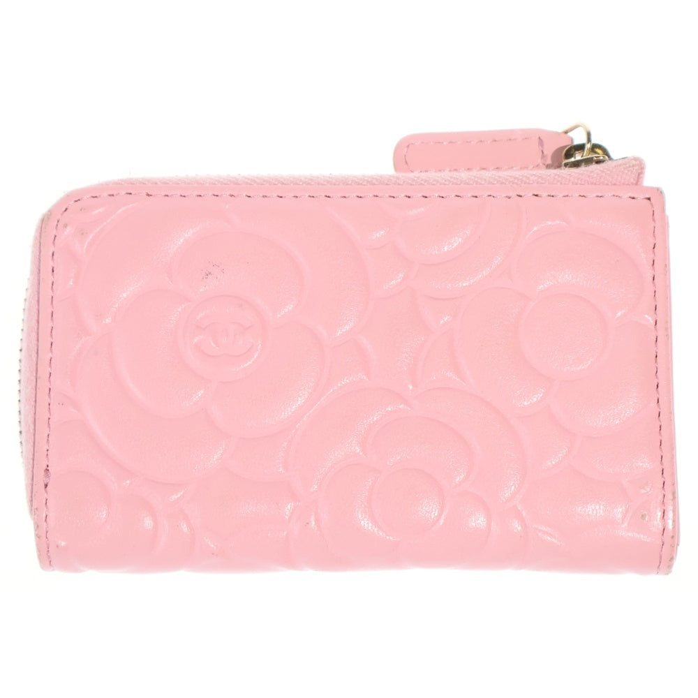 CHANEL(シャネル) カメリア コインケース バッグチャーム 小物入れ ピンク レザー ゴールド金具 レディース