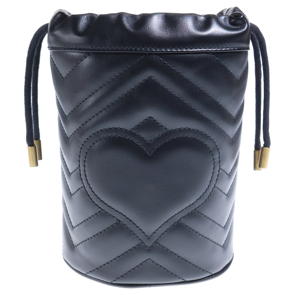GUCCI(グッチ) GGマーモント キルティング ミニバケットバッグ ショルダーバッグ チェーンバッグ ブラック レザー 575163 ゴールド金具 レディース