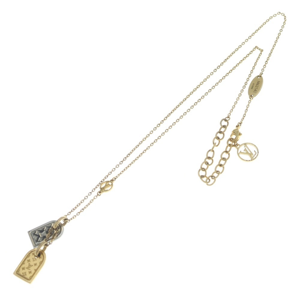 LOUIS VUITTON(ルイヴィトン) ナノグラム ミニチュアネームタグ ネックレス ペンダント チェーン シルバー×ゴールド M63141 レディース