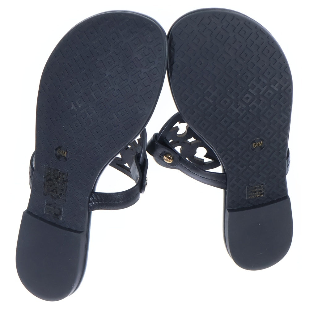 TORY BURCH(トリー バーチ) レザー ロゴ ストラップ フラットサンダル シューズ ブラック レディース