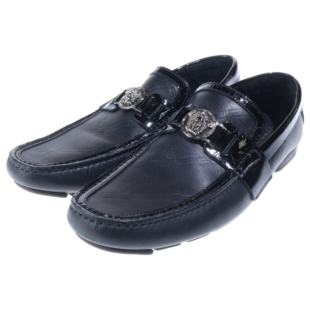 VERSACE(ヴェルサーチ) メデューサバックル パテント コンビレザー ローカットシューズ ローファー ブラック