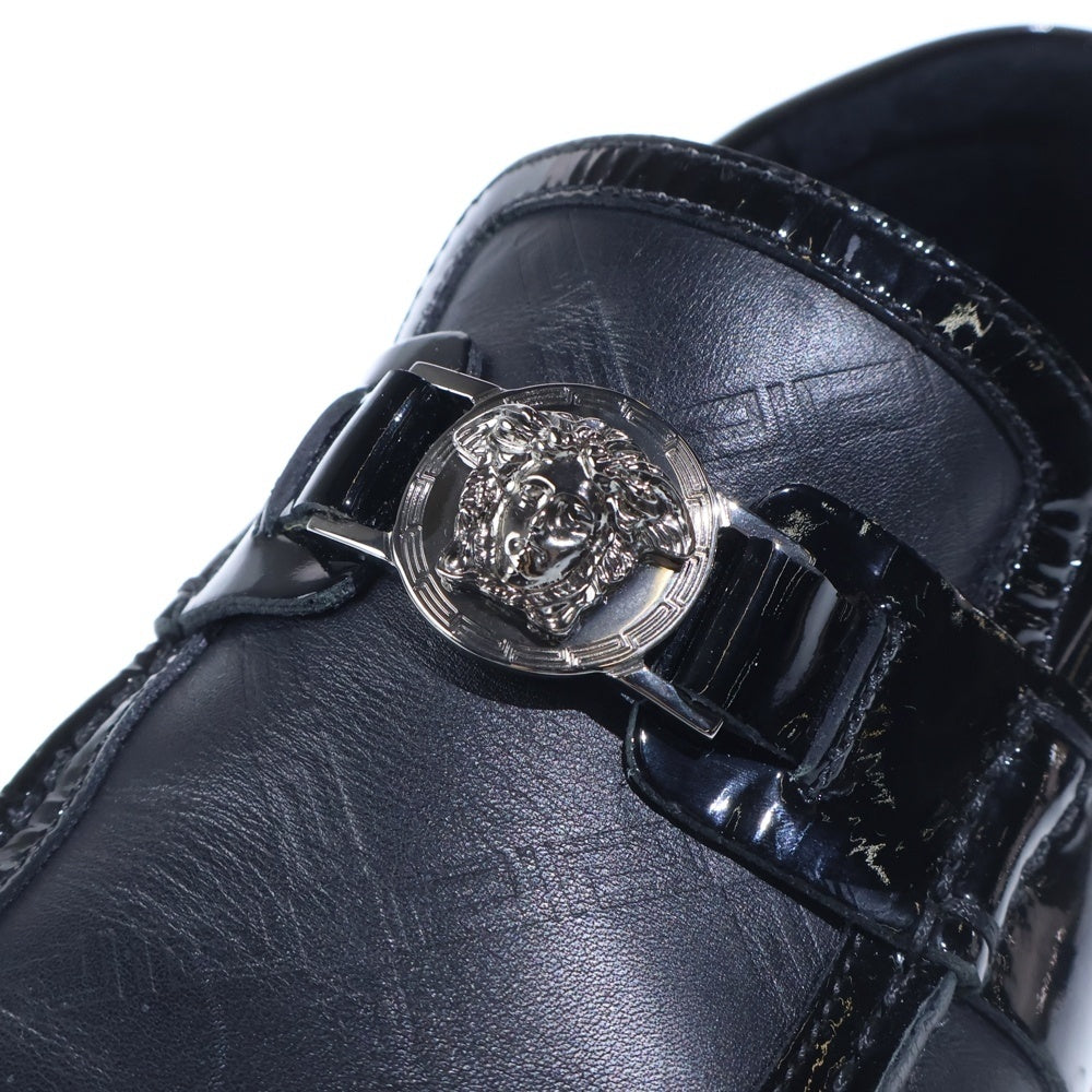 VERSACE(ヴェルサーチ) メデューサバックル パテント コンビレザー ローカットシューズ ローファー ブラック
