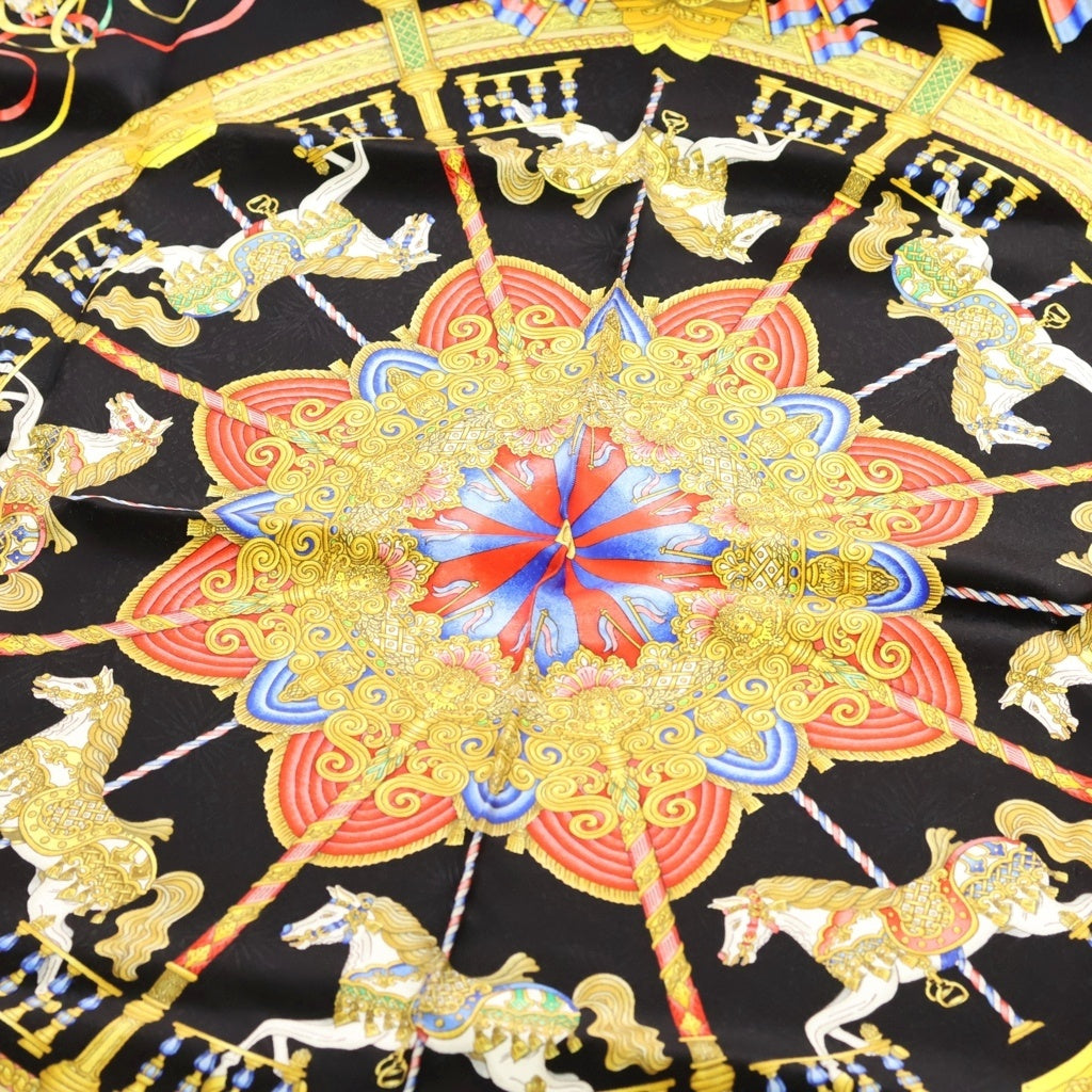 HERMES カレ90 シルク スカーフ コンパスデザイン HERMES(エルメス) カレ90 LUNA PARK シルクスカーフ ブラック レディース