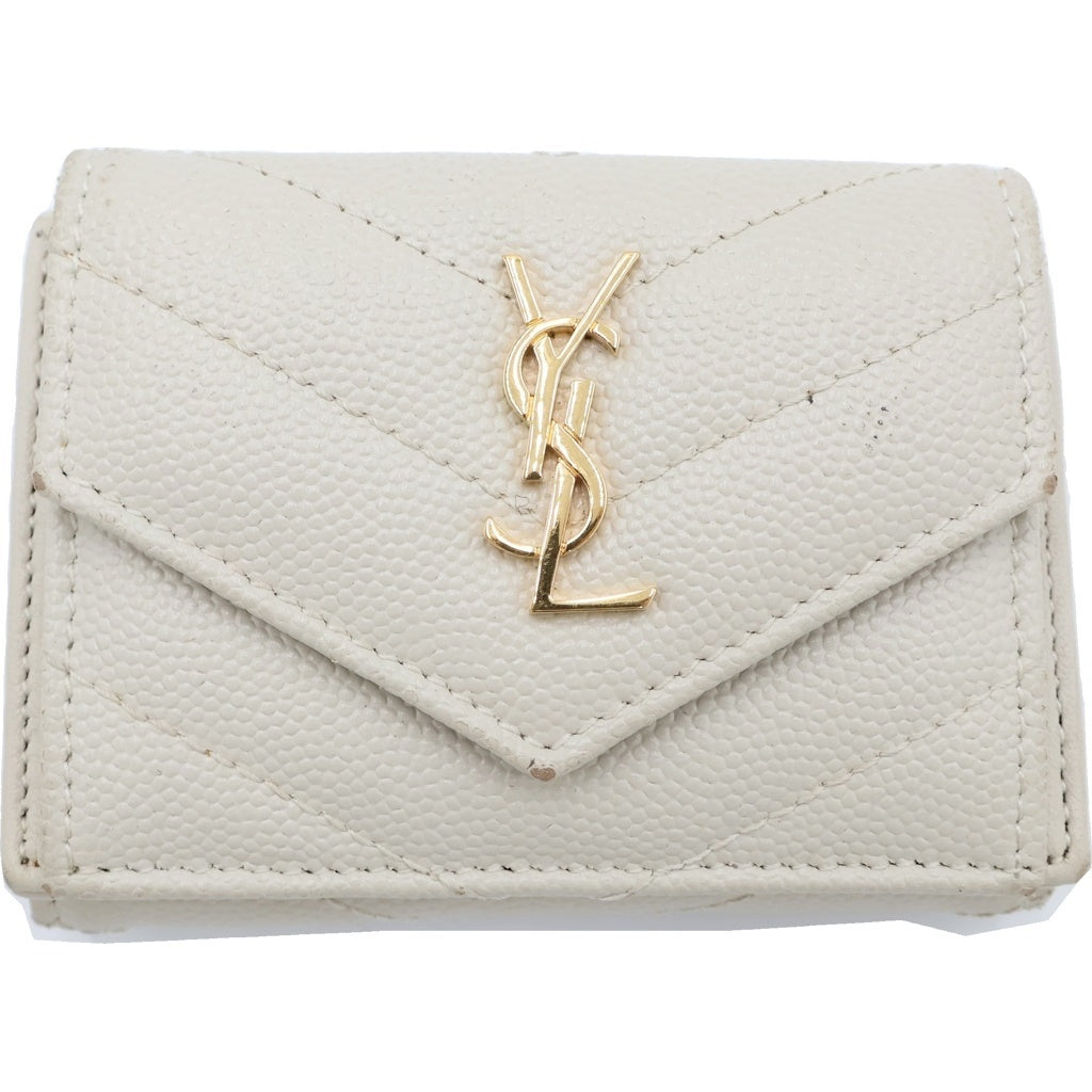 SAINT LAURENT PARIS(サンローランパリ) 三つ折り財布 コンパクトウォレット コインケース アイボリー レザー 602791 ゴールド金具 レディース