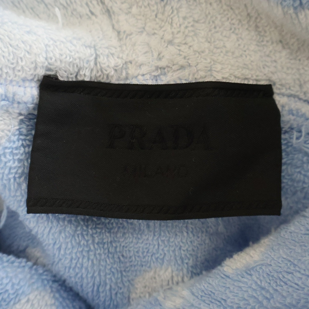 PRADA(プラダ) 22SS トライアングルロゴプレート フラワー総柄 パイルジャガード テリークロス プルオーバーパーカー フーディー ライトブルー UJL09A