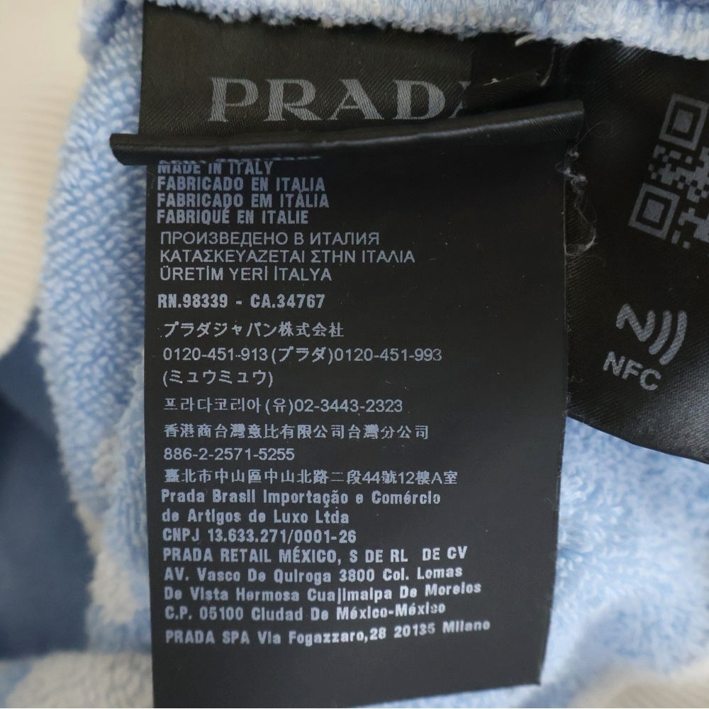 PRADA(プラダ) 22SS トライアングルロゴプレート フラワー総柄 パイルジャガード テリークロス プルオーバーパーカー フーディー ライトブルー UJL09A