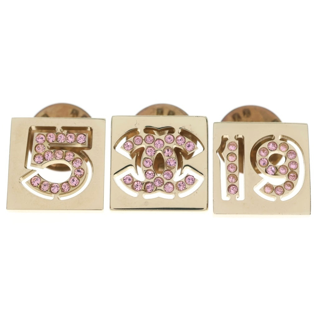 CHANEL(シャネル) ココマーク ロゴ ラインストーン ピンバッジ ピンズ ゴールド×ピンク レディース