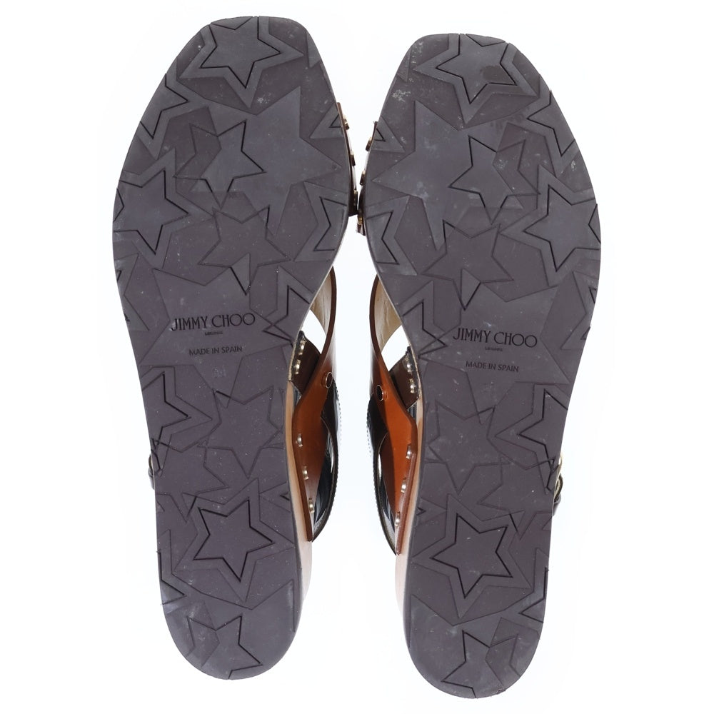 JIMMY CHOO(ジミーチュウ) ウッドベルト クロス レザー サンダル ブラウン レディース