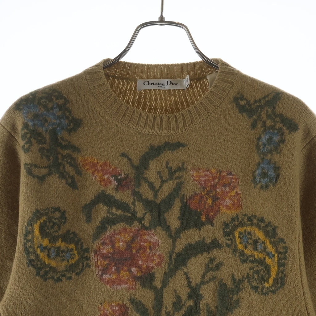 Christian Dior(クリスチャンディオール) フローラル 総柄ジャガード ウールカシミヤ混 サイドスリット ニットセーター ブラウン 124S03AM301 レディース