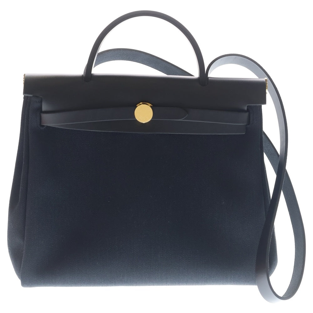 HERMES(エルメス) エールバッグジップ PM トワルアッシュ ボックスカーフ キャンバス レザー 2WAY ハンド ショルダーバッグ ゴールド金具 ブラック B刻印 レディース