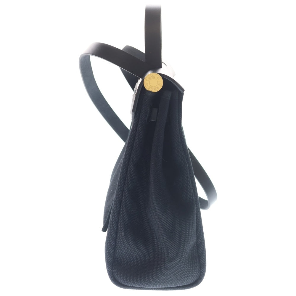 HERMES(エルメス) エールバッグジップ PM トワルアッシュ ボックスカーフ キャンバス レザー 2WAY ハンド ショルダーバッグ ゴールド金具 ブラック B刻印 レディース
