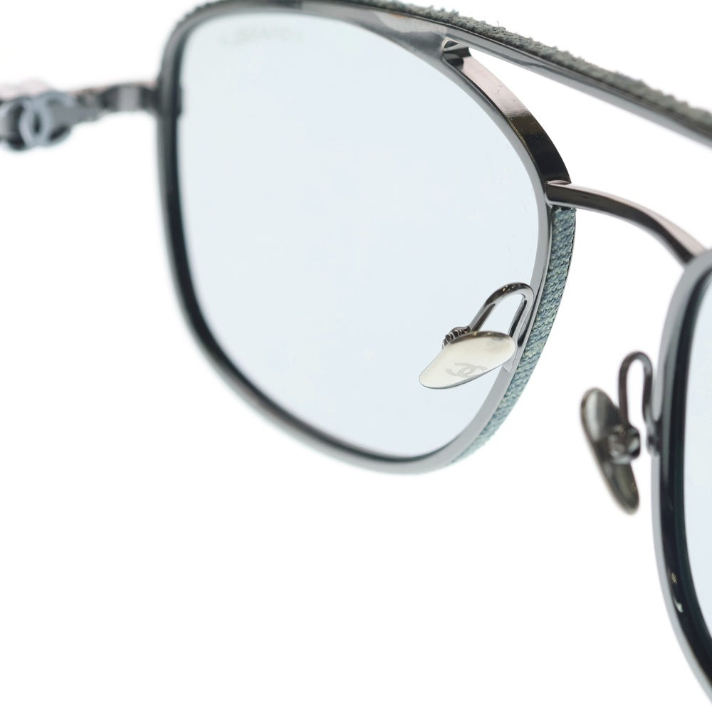 CHANEL(シャネル) キャッツアイシェイプ サングラス シルバーフレーム グレーレンズ カーフスキン×デニム 57□18 4289-Q レディース